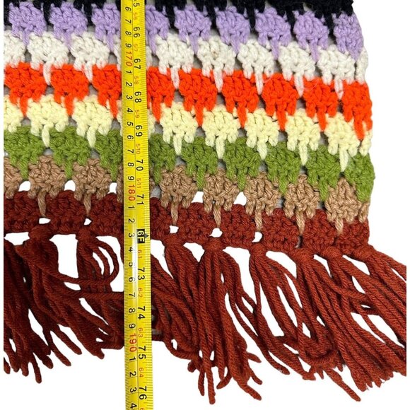 Vintage Afghan Throw Blanket Rainbow Stripes Fringe Handmade Warm Snuggly - Picture 6 of 7